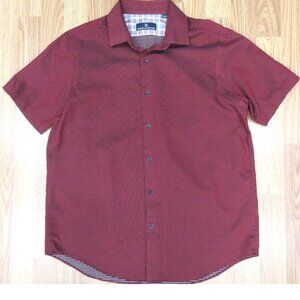 HART SCHAFFNER MARX S/S BUTTON DOWN SHIRT 100% COTTON BURGANDY & WHITE LARGE, L